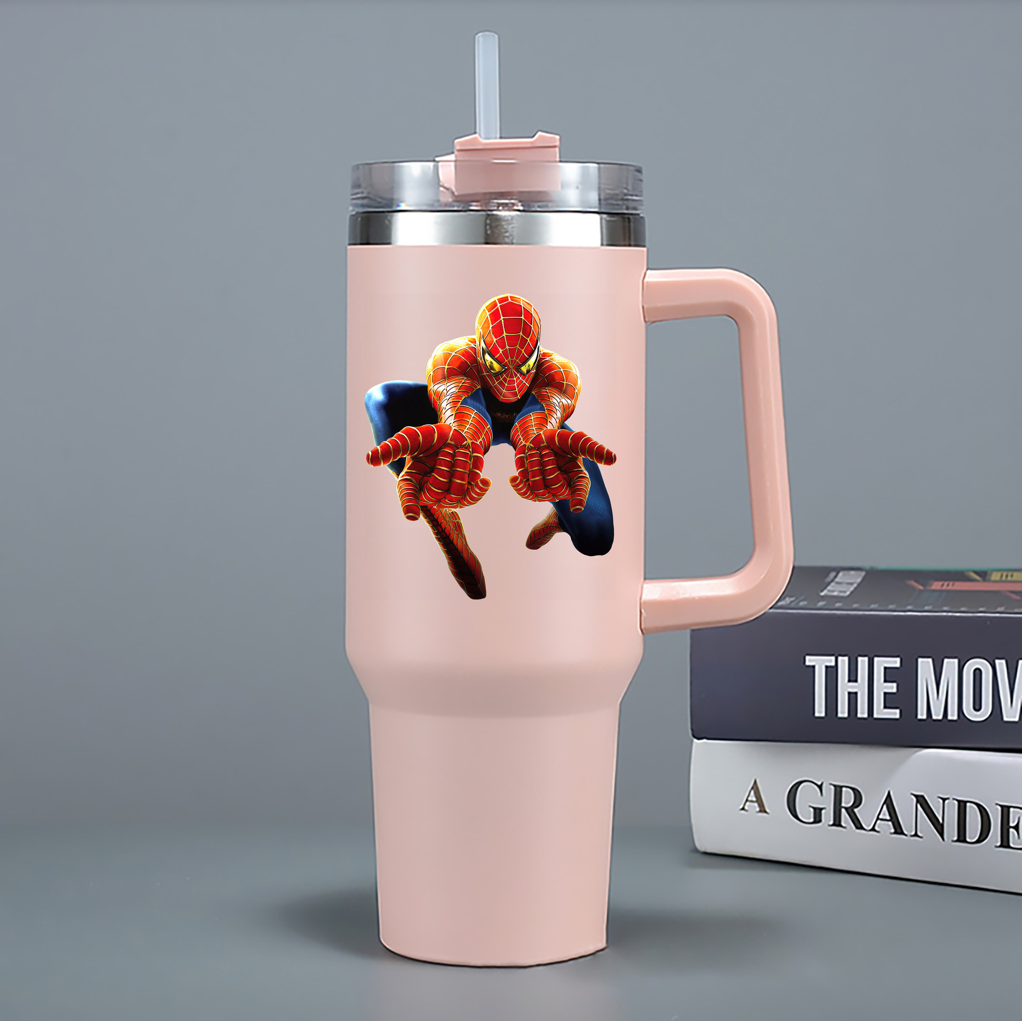 （画像用） Spider Man スパイダーマン 1200mL車用タンブラー - クリスタルステッカー（プラスチックストロー付き）